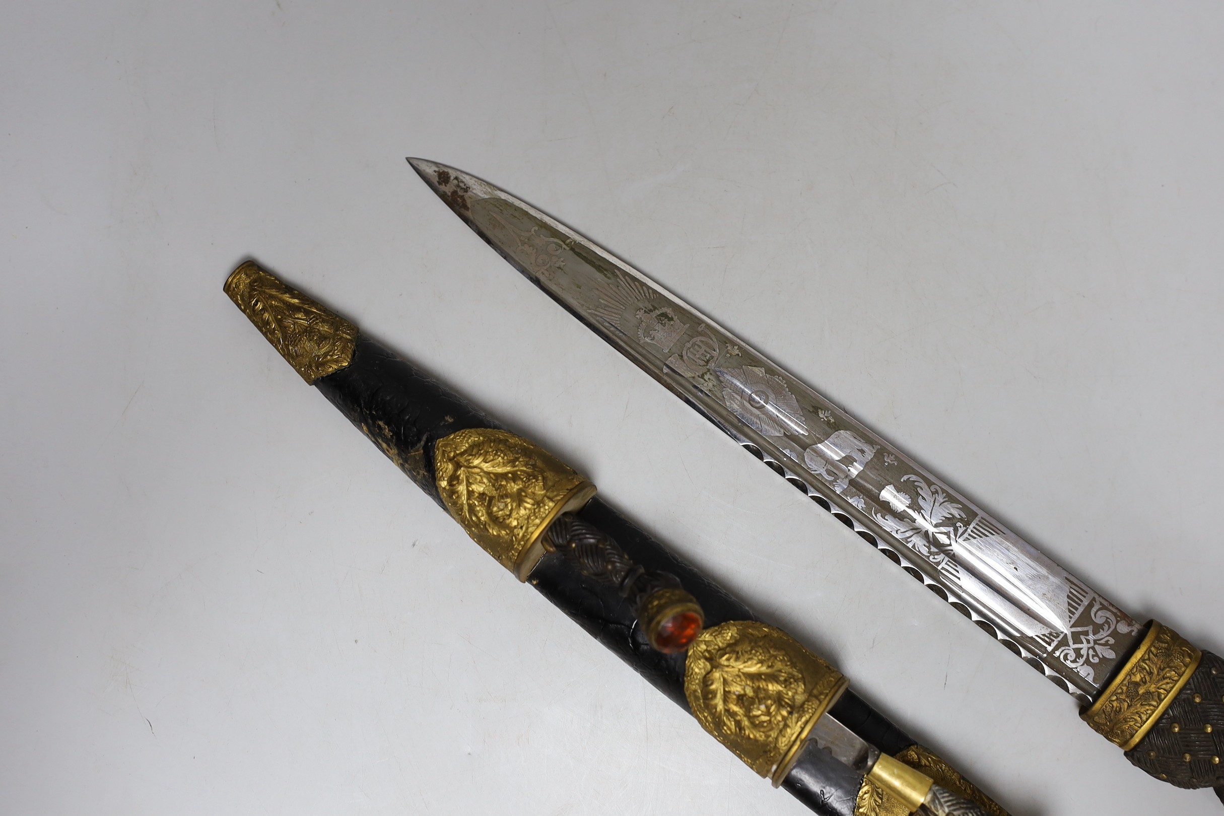 A Victorian Scottish dirk, Cairngorm lacking, 48cms long